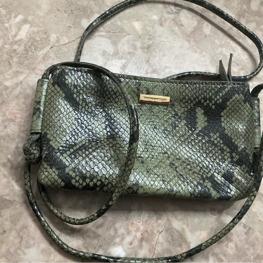 Tignanello Olive Snake Pattern Crossbody Bag